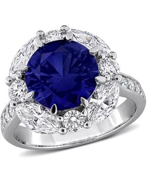 Created Forever 4 3/4Ct Tgw Created Sapphire And 2Ct Tw Lab Grown Diamond Halo Ring - Blue