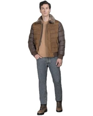 Moorer Quilted Jacket With Fur Collar - Brown