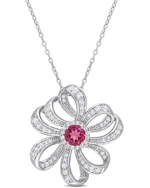 Amour 2 3/4 Ct Tgw Topaz And Topaz Flower Pendant With Chain - Metallic