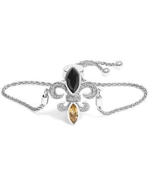 Haus of Brilliance 925 Sterling Marquise Onyx, Citrine, And Diamond Accent Lariat 4-10 Fleur De Lis Bolo Bracelet - Metallic