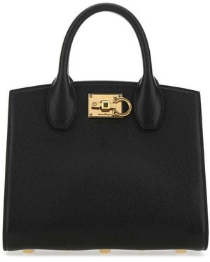 Ferragamo Leather The Studio Handbag - Black