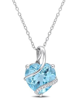 Amour 9 Ct Tgw Sky Topaz And Diamond Accent Heart Wrapped Pendant With Chain - Blue