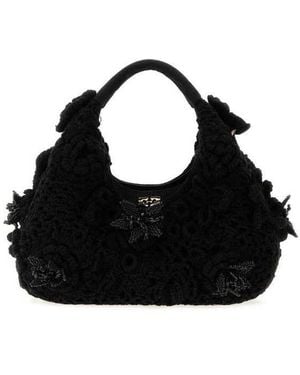 Ganni Crochet Hobo Bag - Black