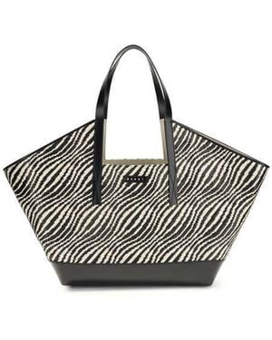 Marni Raffia-Effect Two-Tone Shoulder Bag - Gray