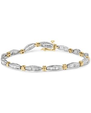 Haus of Brilliance 10K Two-Tone 2.0 Cttw Baguette Diamond Channel Link Bracelet - Metallic