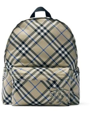 Burberry Check Equestrian Knight Applique Backpack - Gray
