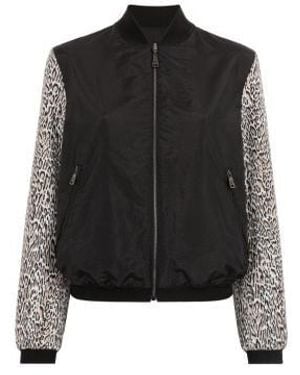 Roberto Cavalli Animal Print Sleeves Bomber Jacket, Brand Size 38 Us - Black