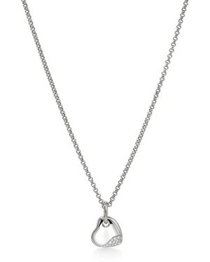 John Hardy Sterling Pebble Small Heart Pave Diamond Necklace - Metallic