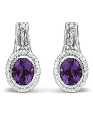 Haus of Brilliance Sterling Oval Amethyst And Diamond Accent Rope Design Drop Earrings - Purple