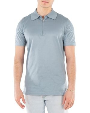 dunhill Rib Collar Cotton Polo Shirt - Blue