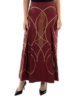 Burberry Ladies Burgundy Lucile Printed Maxi Skirt, Brand Size 6 (Us - Red