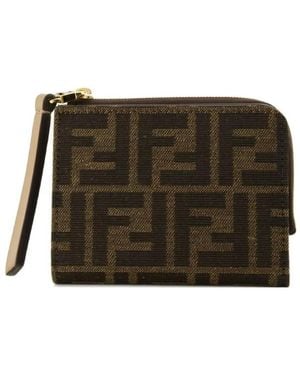Fendi Slim Baguette Ff Jacquard Compact Wallet - Brown