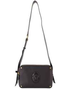 Versace Medusa-Embossed Calfskin Shoulder Bag - Black