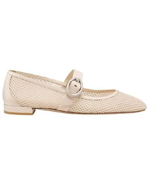 Stuart Weitzman Arabella Leather Mary Janes, Brand Size 37.5 Us - Natural