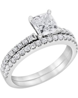 Brilliant Diamond 1.50 Carat 14K Round Cut Lab Grown Diamond Bridal Ring Set For - Color/Clarity-H/Vs - Metallic