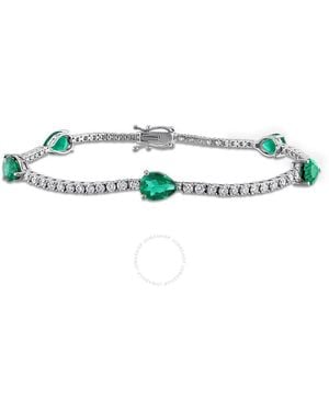 Created Forever 3 1/2Ct Tgw Pear-Cut Created Emerald And 1 3/5Ct Tw Lab-Grown Diamond Tennis Bracelet - Blue