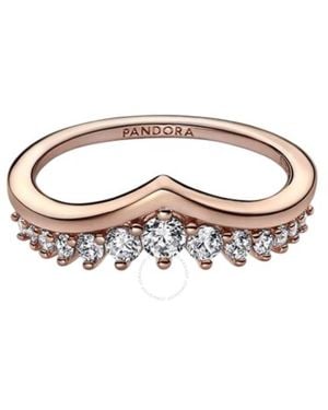 PANDORA 14K Rose-Plated Timeless Wish Pave Ring - Brown