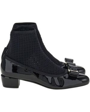 Ferragamo Vara Patent Knit Court Shoes - Black