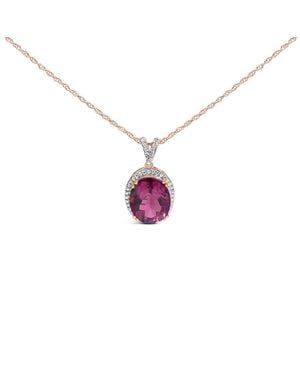 Haus of Brilliance 14K Rose Vermeil Sterling 1/5 Cttw Diamond Quartz Oval Pendant Necklace - Pink