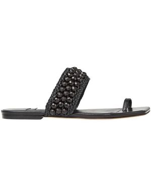 Jimmy Choo Amoure Bead Embellished Raffia Sandals, Brand Size 37 Us - Black