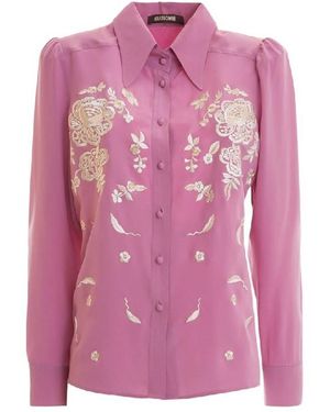 Roberto Cavalli Floral Embroidered Silk Shirt, Brand Size 44 Us - Pink
