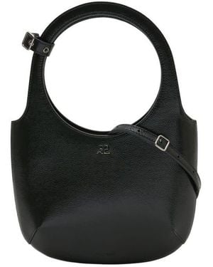 Courreges Calfskin Leather Shoulder Bag - Black