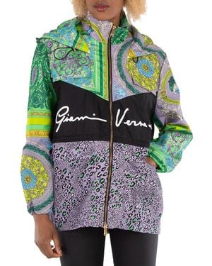 Versace Barocco Patchwork Print Hooded Jacket - Green