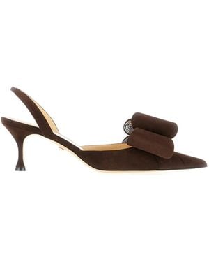 Mach & Mach Le Cadeau Bow Slingback Court Shoes - Brown