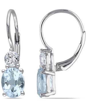 Amour 3 4/5 Ct Tgw Topaz And Created Sapphire Leverback Earrings - Blue