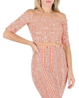 KENZO Ladies Medium Wavy Vichy Gingham Smocked Crop Top - Pink