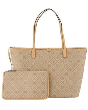 Tory Burch Logo-Jacquard Calfskin Tote Bag - Natural
