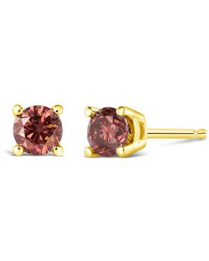 Haus of Brilliance 14K 1.00 Cttw Round Brilliant Cut Lab Grown Diamond 4-Prong Classic Solitaire Earrings Colour, Vvs2-Vs1 Clarity) - Pink