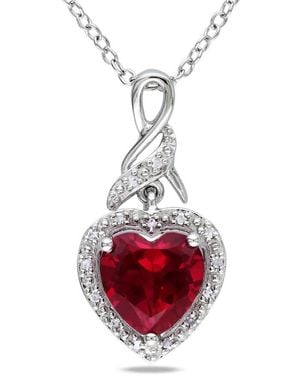 Amour Diamond And Created Ruby Heart Twist Pendant With Chain - Red