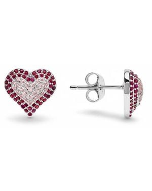 Kylie Harper Sterling Pave Cz Heart Stud Earrings - Multicolour