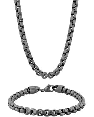 Robert Alton Matte Stainless Steel Chain And Bracelet 2-Piece Set - Metallic