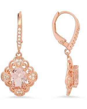 Kylie Harper 14K Rose Over Vintage Filigree Morganite Cz Leverback Earrings - Pink