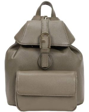 Furla Mini Leather Flow Backpack - Gray