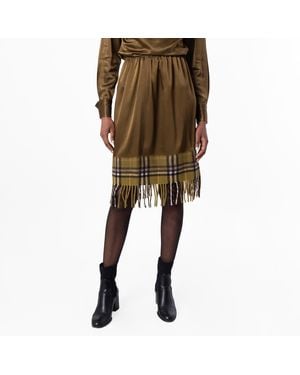 Burberry Satin And Check Scarf Skirt, Brand Size 6 Us - Brown