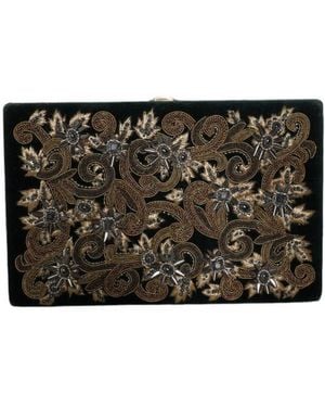 Dolce & Gabbana Velvet Frame Clutch Evening Party Purse Bag Cotton - Black