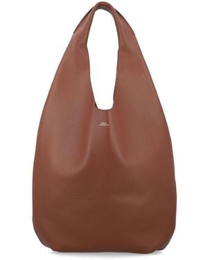 A.P.C. Le Neige Grained Leather Handbag Hazelnut Cow Tote - Brown