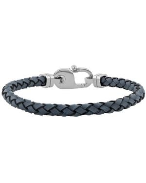 Robert Alton Stainless Steel & Leather Braid Bracelet With Fancy Clasp Bracelet - Blue