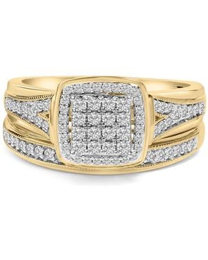 Haus of Brilliance 14K Plated Sterling 1/2 Cttw Diamond Square Cluster Bridal Set - White