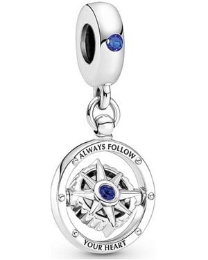 PANDORA Ladies Sterling Spinning Compass Dangle Charm - Blue
