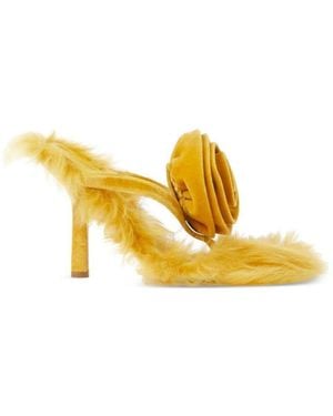 Burberry Shearling Velvet Rose Sandals, Brand Size 37 (Us - Yellow