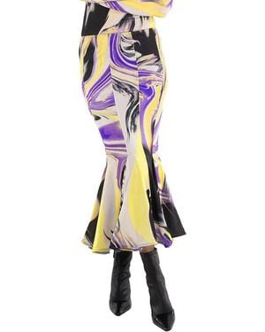 The Attico Abstract-Print Flared Midi Skirt, Brand Size 40 (Us - Metallic