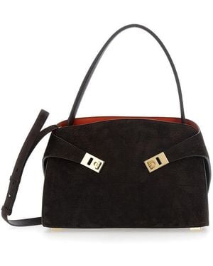 Ferragamo Crossbody Bag Hug Croco With Adjustable Strap And Crocodile-Embossed Leather Effect - Black
