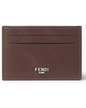Fendi Shadow Slim Leather Card Holder - Brown