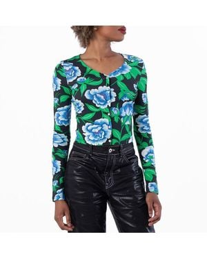 KENZO All-Over Peonies Print V-Neck Cardigan - Green