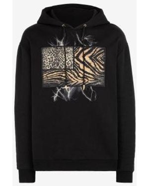 Roberto Cavalli Animal Print Cotton Hoodie - Black