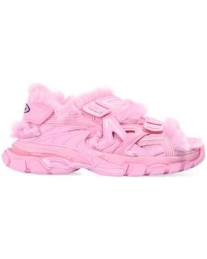 Balenciaga Faux-Fur Track Sandals - Pink